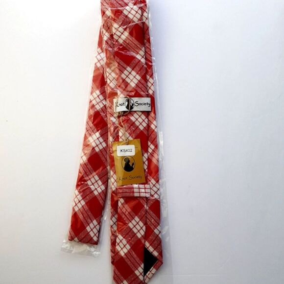 Knot Society 100% Cotton Red White Tartan Houston Men's Tie NWT - Picture 4 of 9